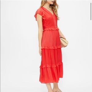 Ted Baker Tiliana Tiered Ruffle Midi Dress Red Orange Coral - Size 1 aka 4 Small